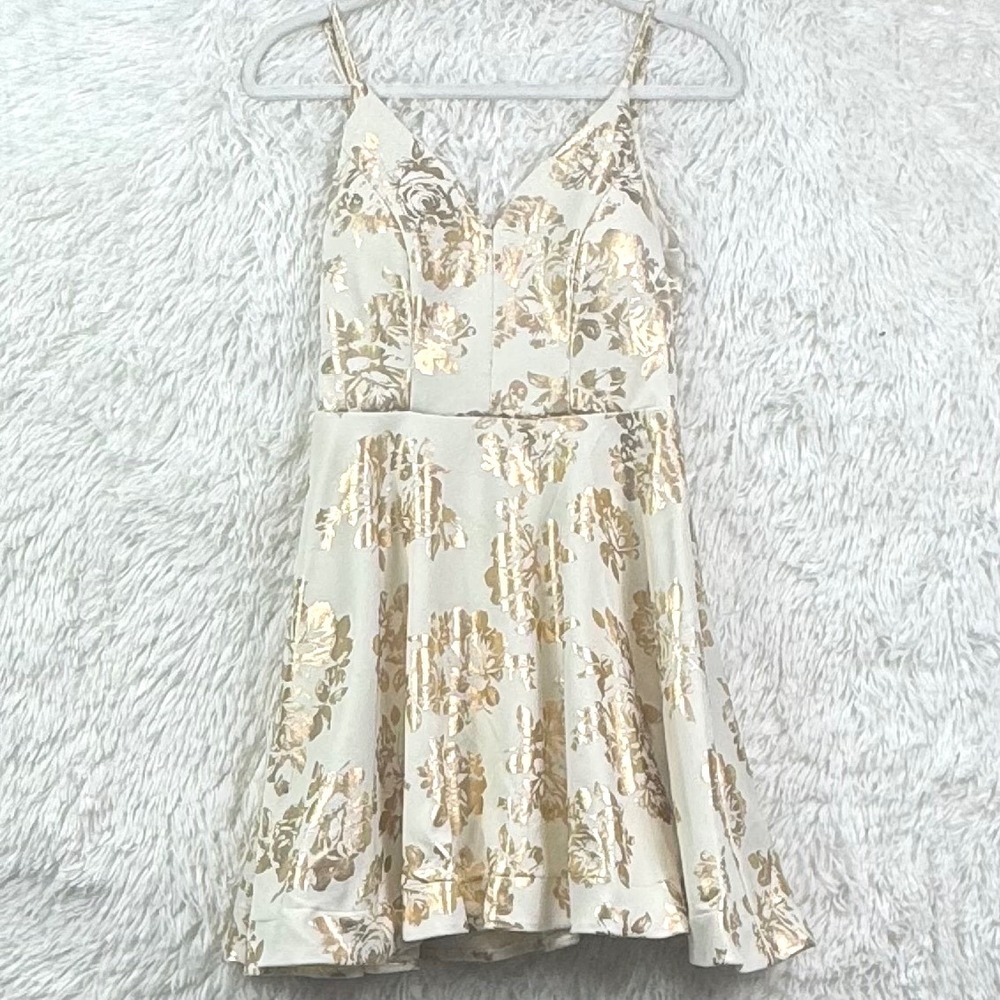 B. Darlin Gold Floral Fit & Flare Dress Size 7/8 NWOT
